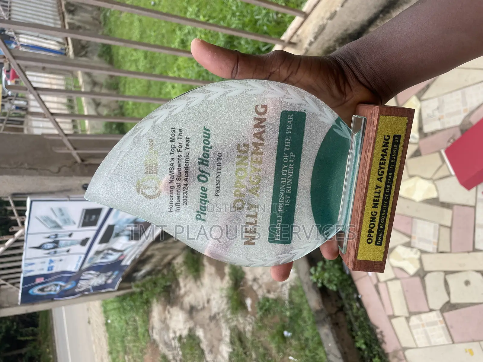 Wood Base Crystal Plaque