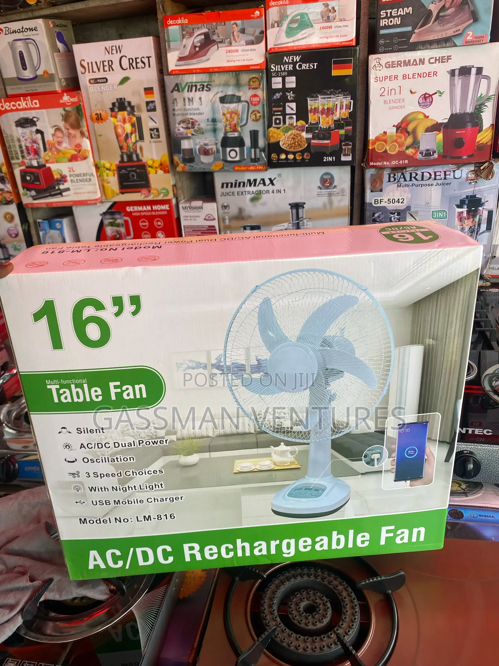 Rechargeable Table Fan 12” Inches