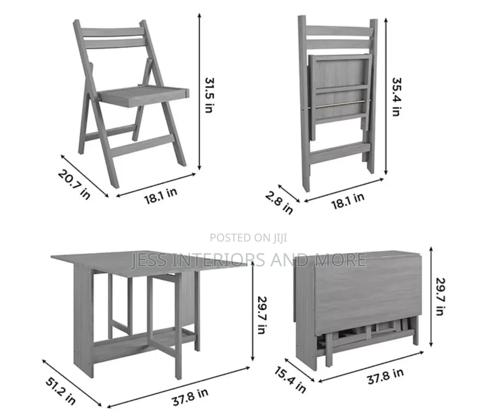 Gray 5-Piece Folding Wood Dining Set