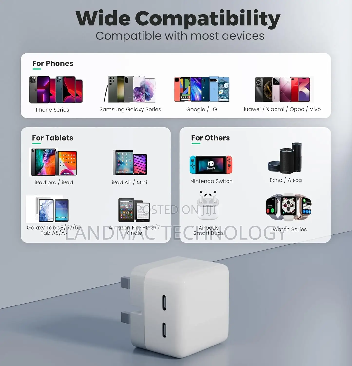 Dual USB C Plug UK, 50W Fast Charger Plug for iPhone 15 14