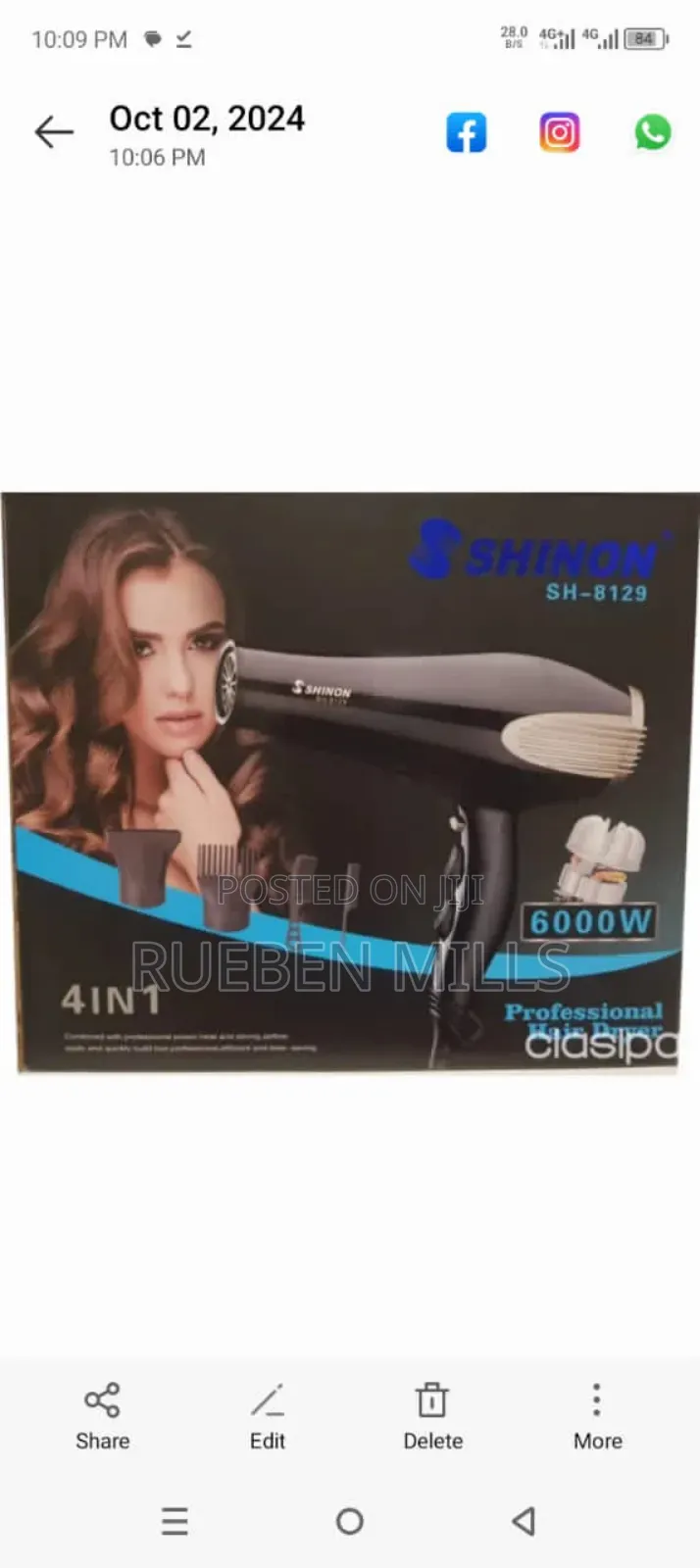 6000w Shinon Sh-8129 Air Clearance Heavy Duty Hair Dryer
