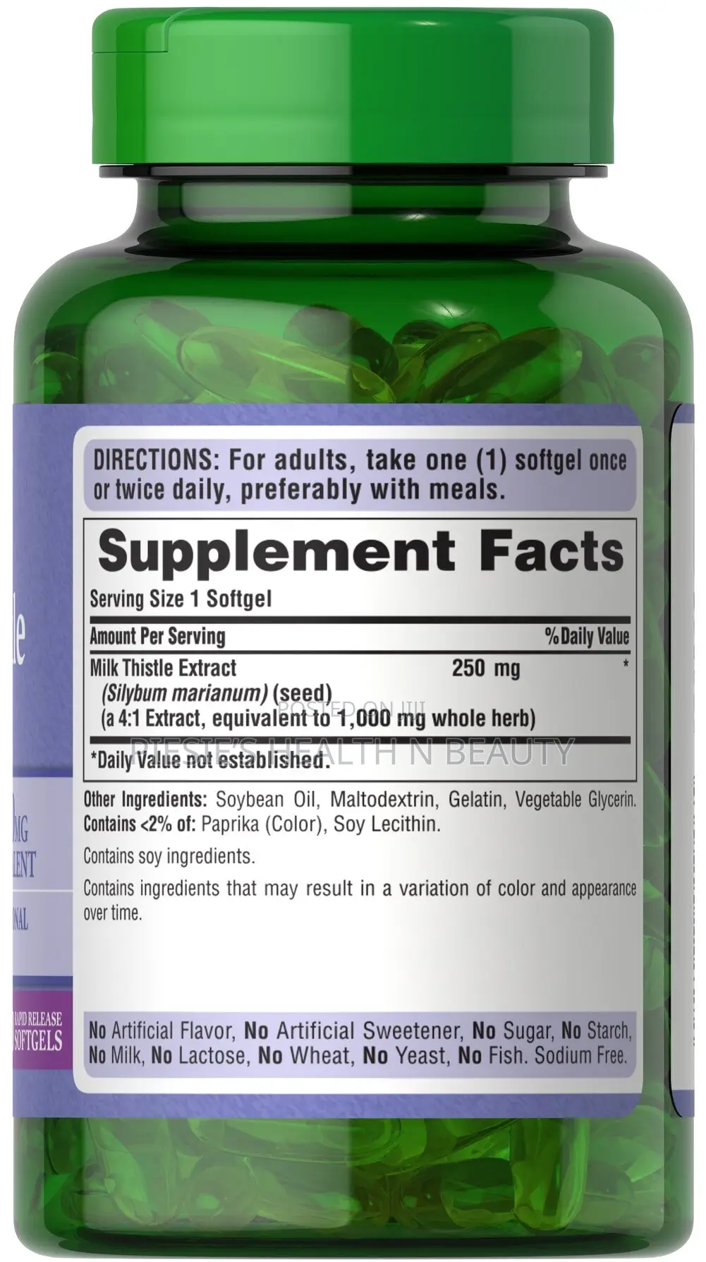 Milk Thistle 1000 Mg 4:1 Extract (Silymarin) 180 Softgels