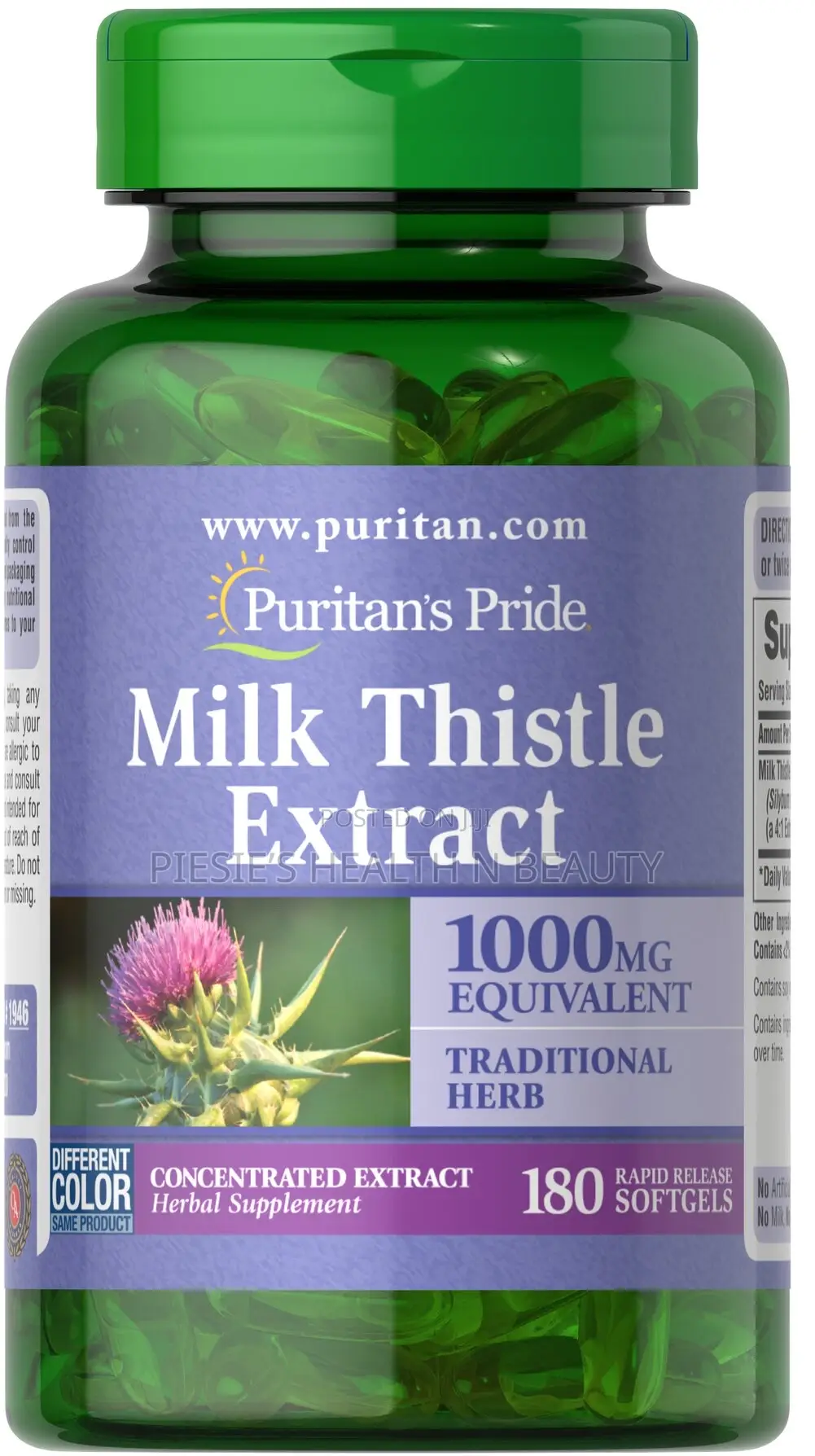 Milk Thistle 1000 Mg 4:1 Extract (Silymarin) 180 Softgels