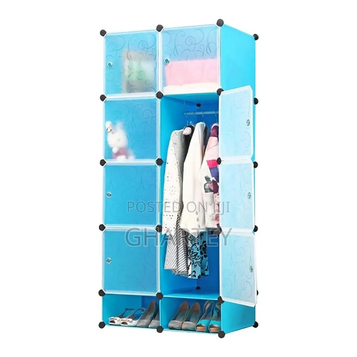 Collapsible 8 Cube Wardrobe With Shoe Racks Blue