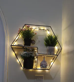 Black Metal Shelve With Lights for Room Decor