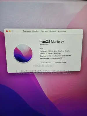 Desktop Computer Apple iMac 8GB Intel Core i5 SSHD (Hybrid) 1T