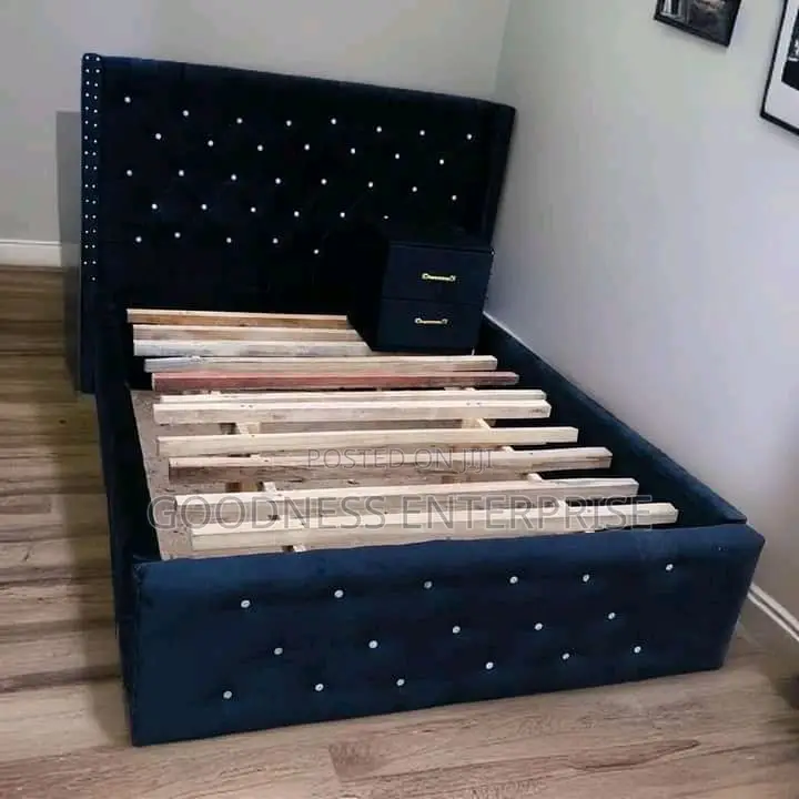 Black Fabric Bed With Side Drawer