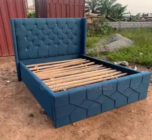 Blue Fabric Material Bed Frame