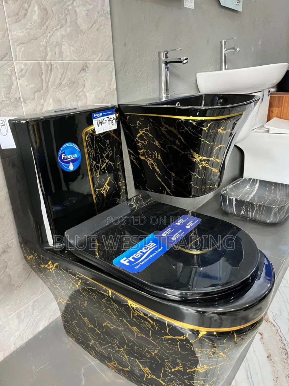 Frencia Black and Gold Water Closet With Basin