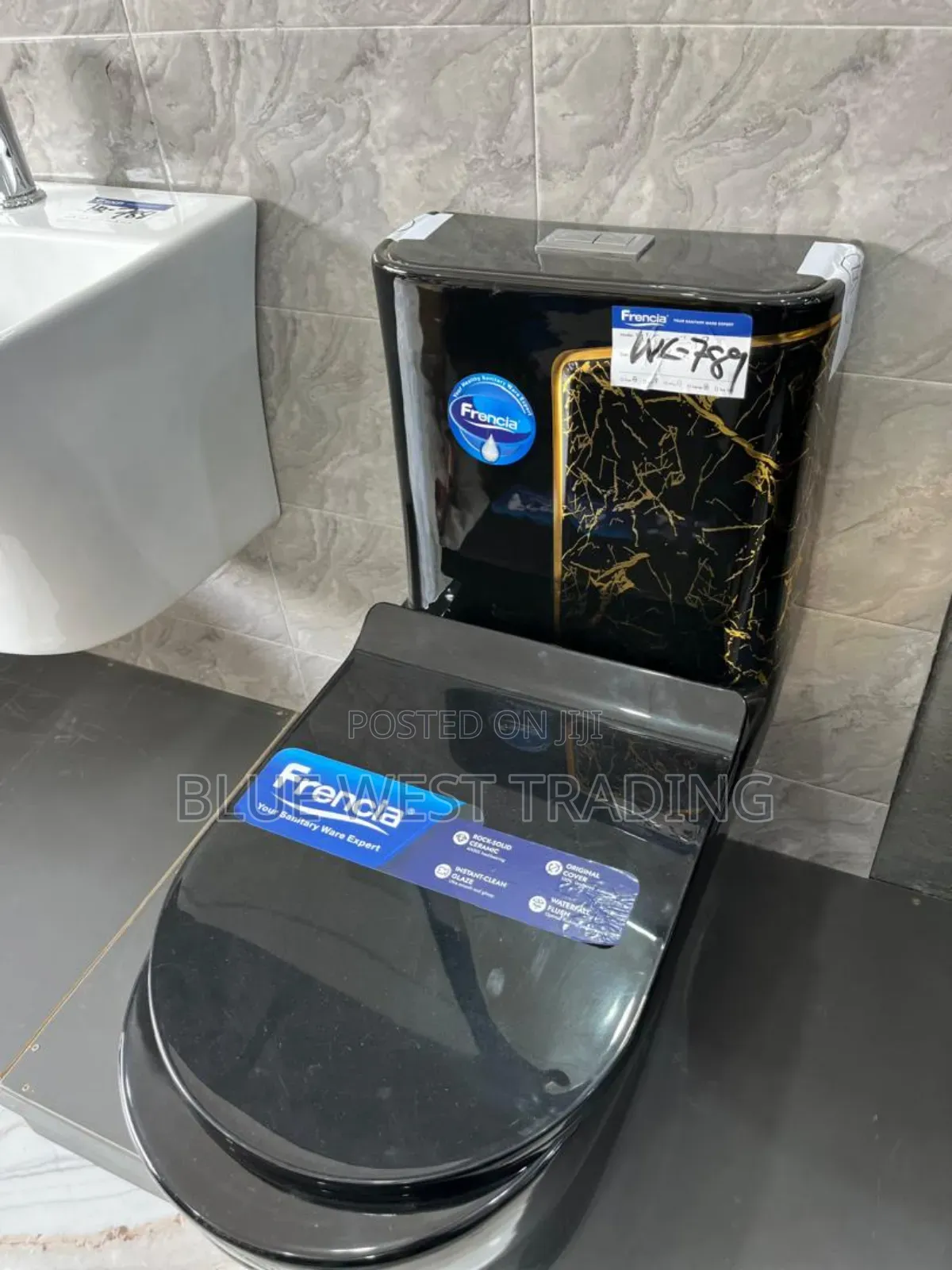Frencia Black and Gold Water Closet With Basin