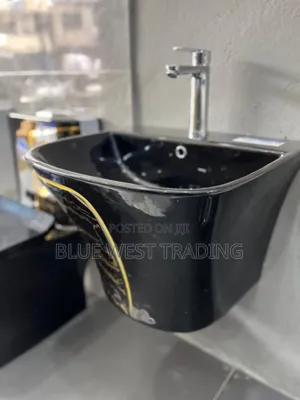Frencia Black and Gold Water Closet With Basin