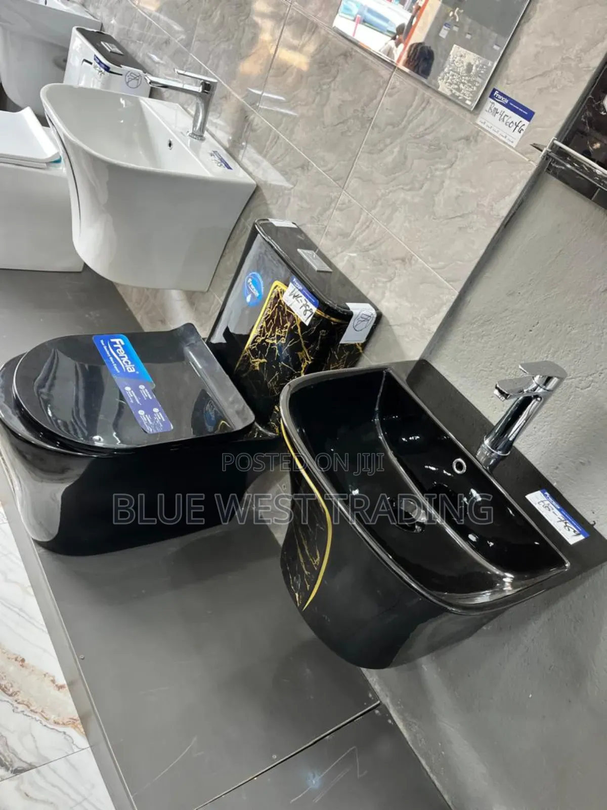 Frencia Black and Gold Water Closet With Basin