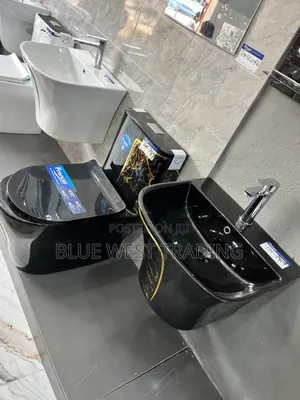 Frencia Black and Gold Water Closet With Basin