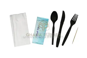 Cutlery Set Deluxe Black With Wet Wipes (800 Packets)