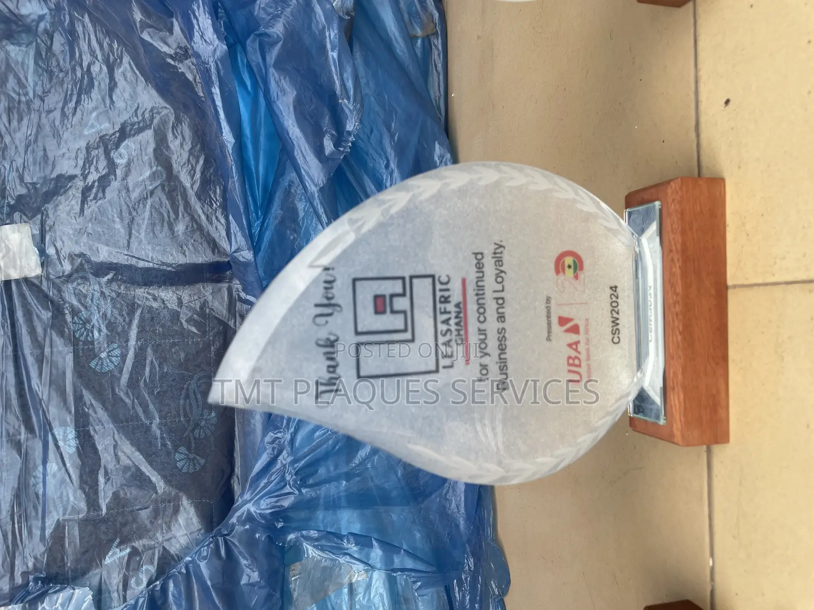 Wooden Base Crystal Award Plaque