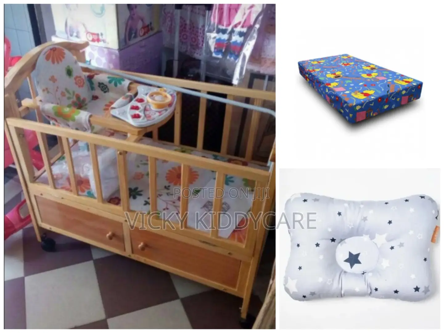 Baby Wooden Cot With Mattress and Pillow