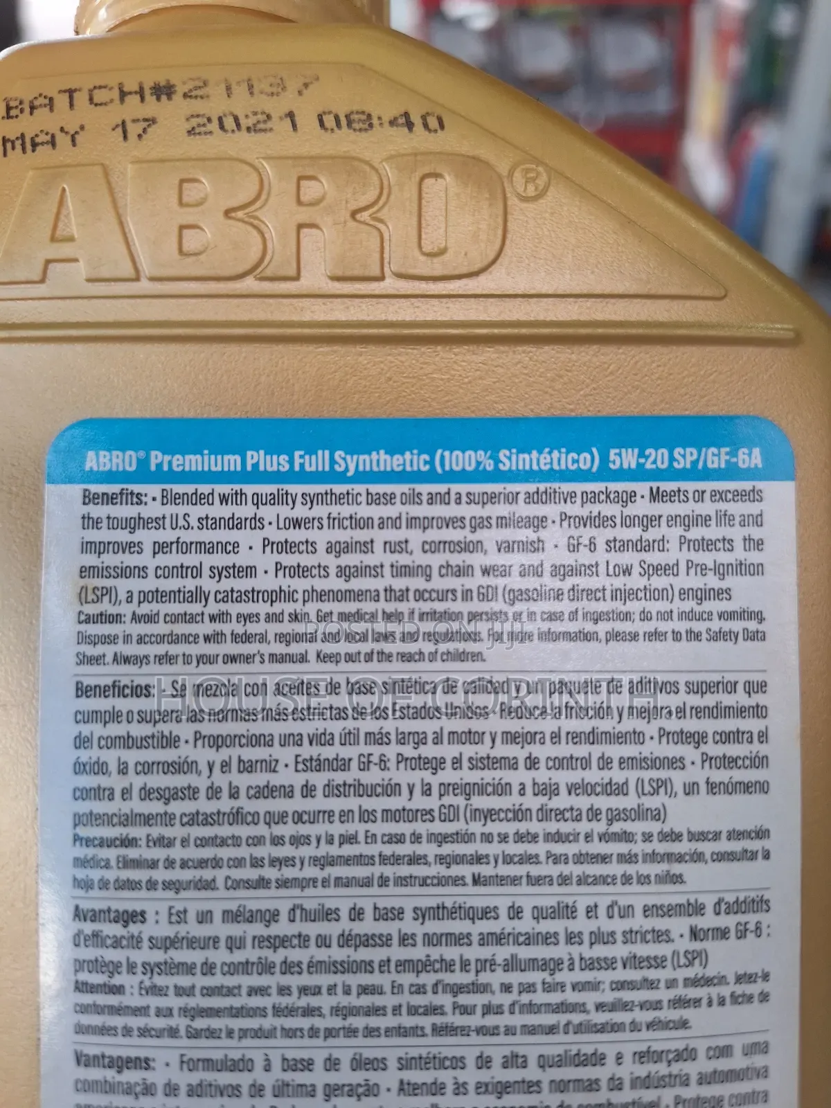 5W20 ABRO-USA, Synthetic Engine Oil 1L