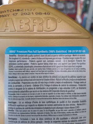 5W20 ABRO-USA, Synthetic Engine Oil 1L