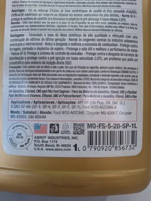5W20 ABRO-USA, Synthetic Engine Oil 1L