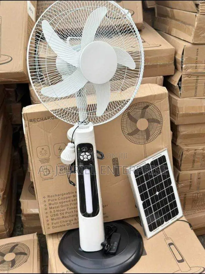 16” Solar and Electricity Rechargeable Fan With 2 Bulbs