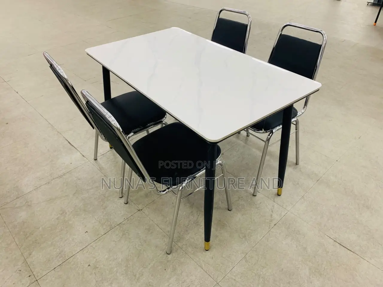 Dining Set (White and Black Marble )
