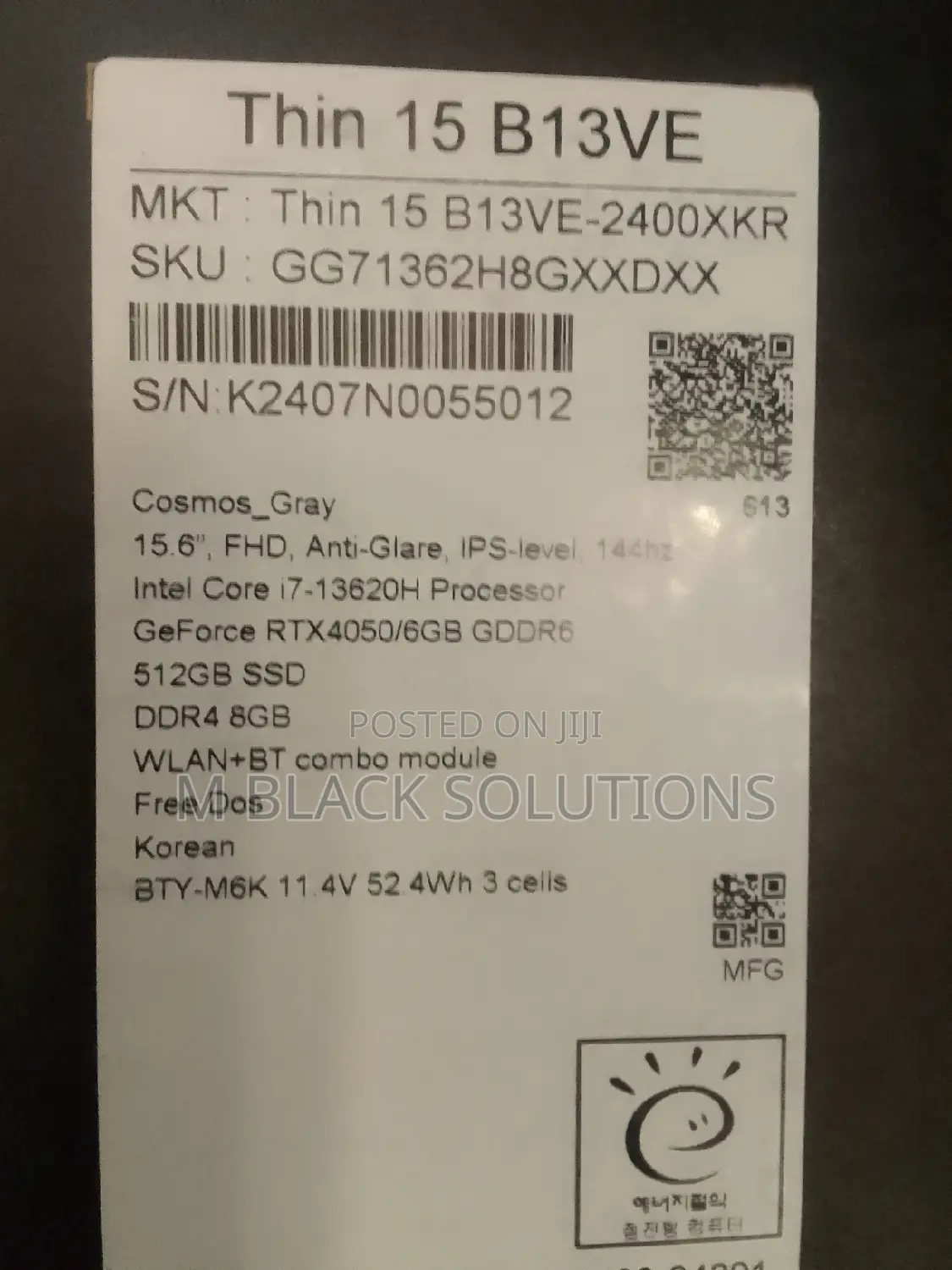 New Laptop MSI GF65 Thin 10UE 16GB Intel Core i7 SSD 512GB