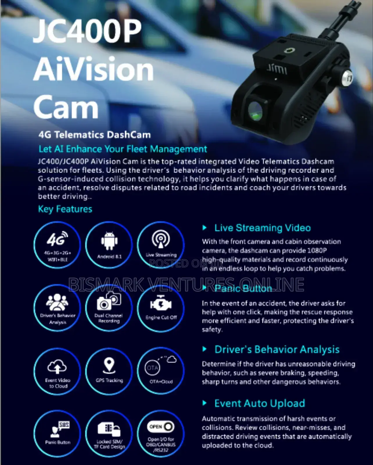 JIMI JC400P 4G Vehicle Camera Live Stream Video Tracking Cam