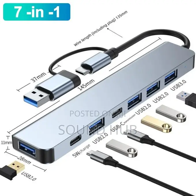 7in1 Multi Ports Usb Type C Hub Splitter Adapter Expansion