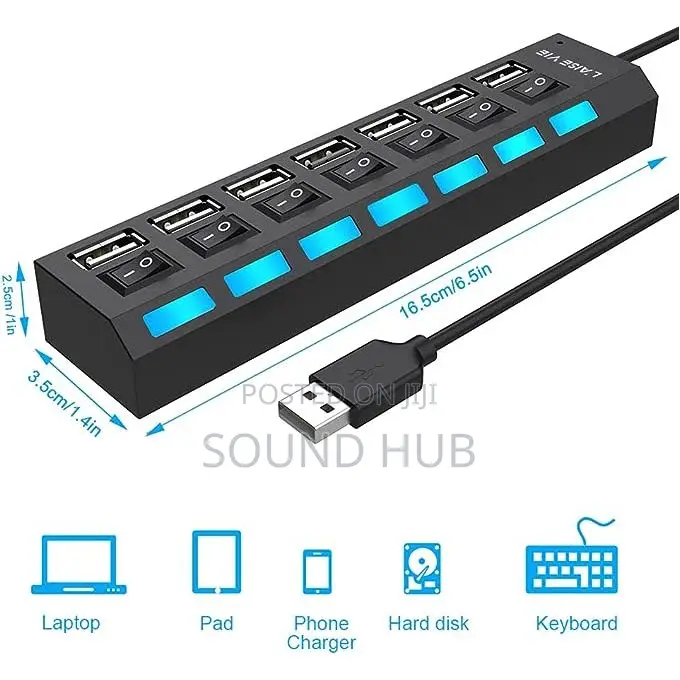 7 Port Usb 2.0 High Speed Power Splitter Switch on/Off