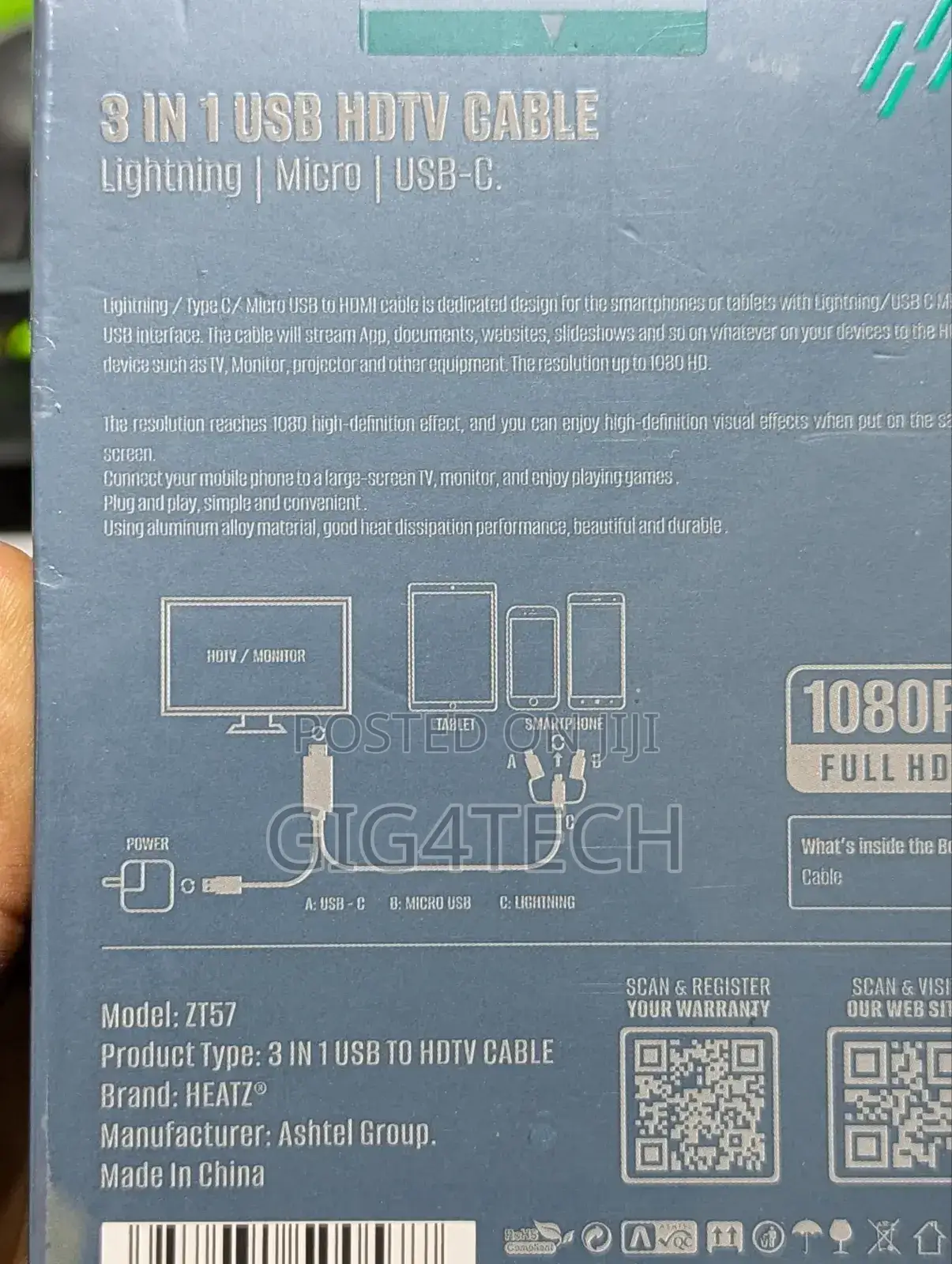Heatz Zt57 3in1 Usb to Hdmi HDTV Cable