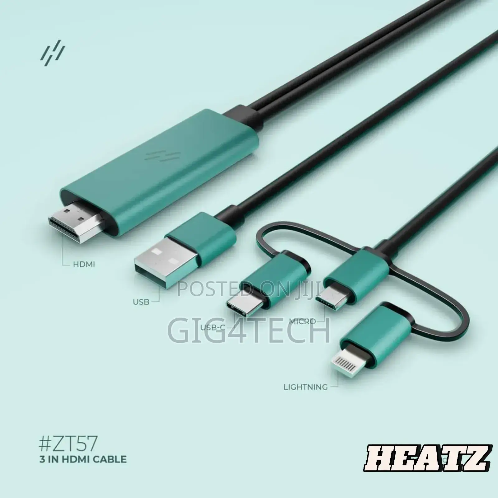 Heatz Zt57 3in1 Usb to Hdmi HDTV Cable