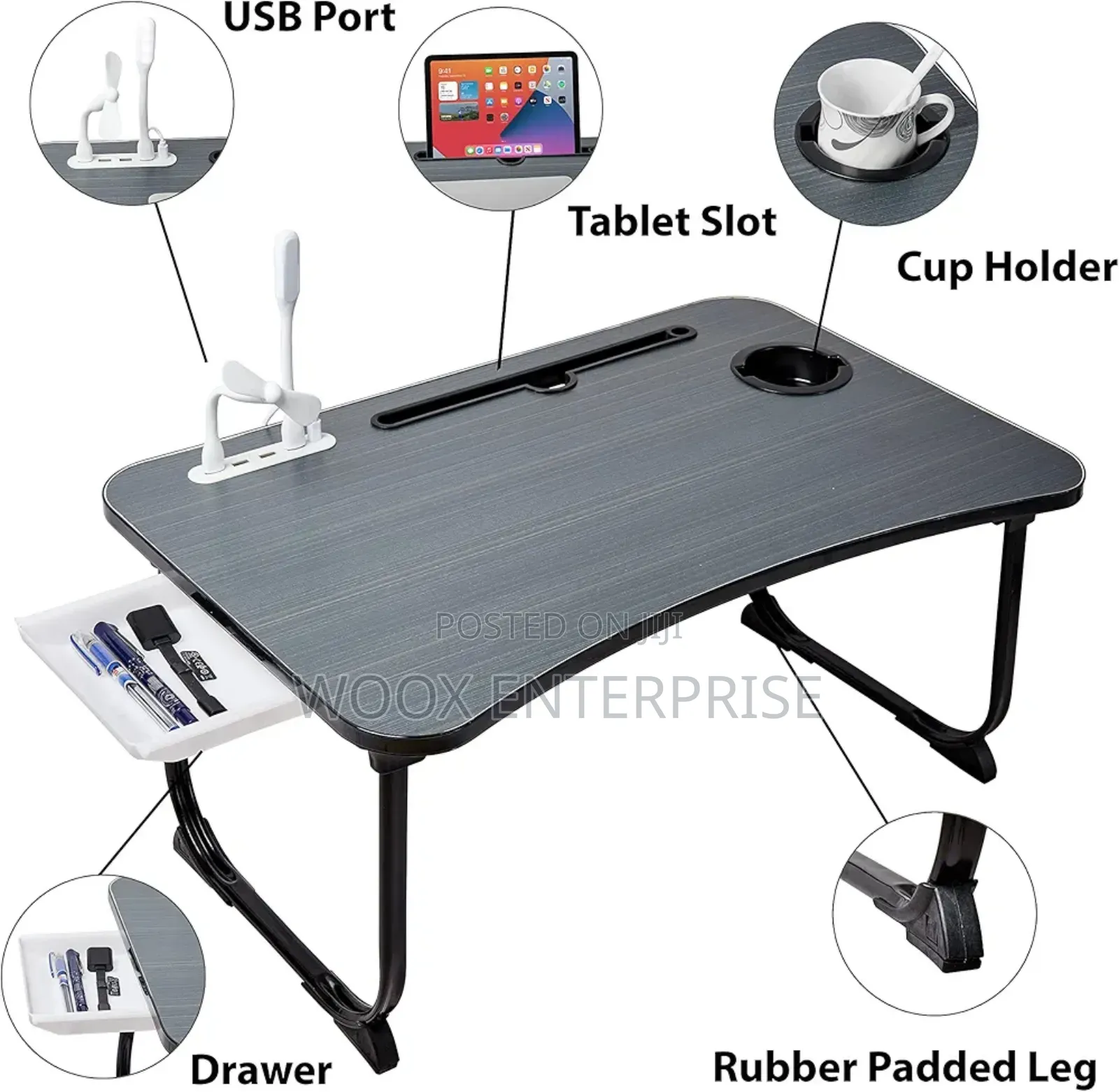 Portable Foldable Laptop Table With USB Port (Cup Holder)