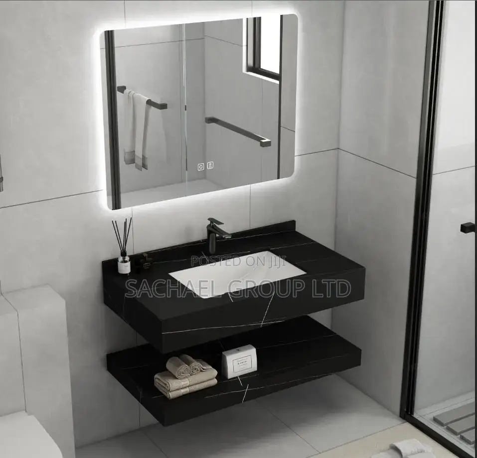 Wall Mount Double Desk Basin With Led Mirror