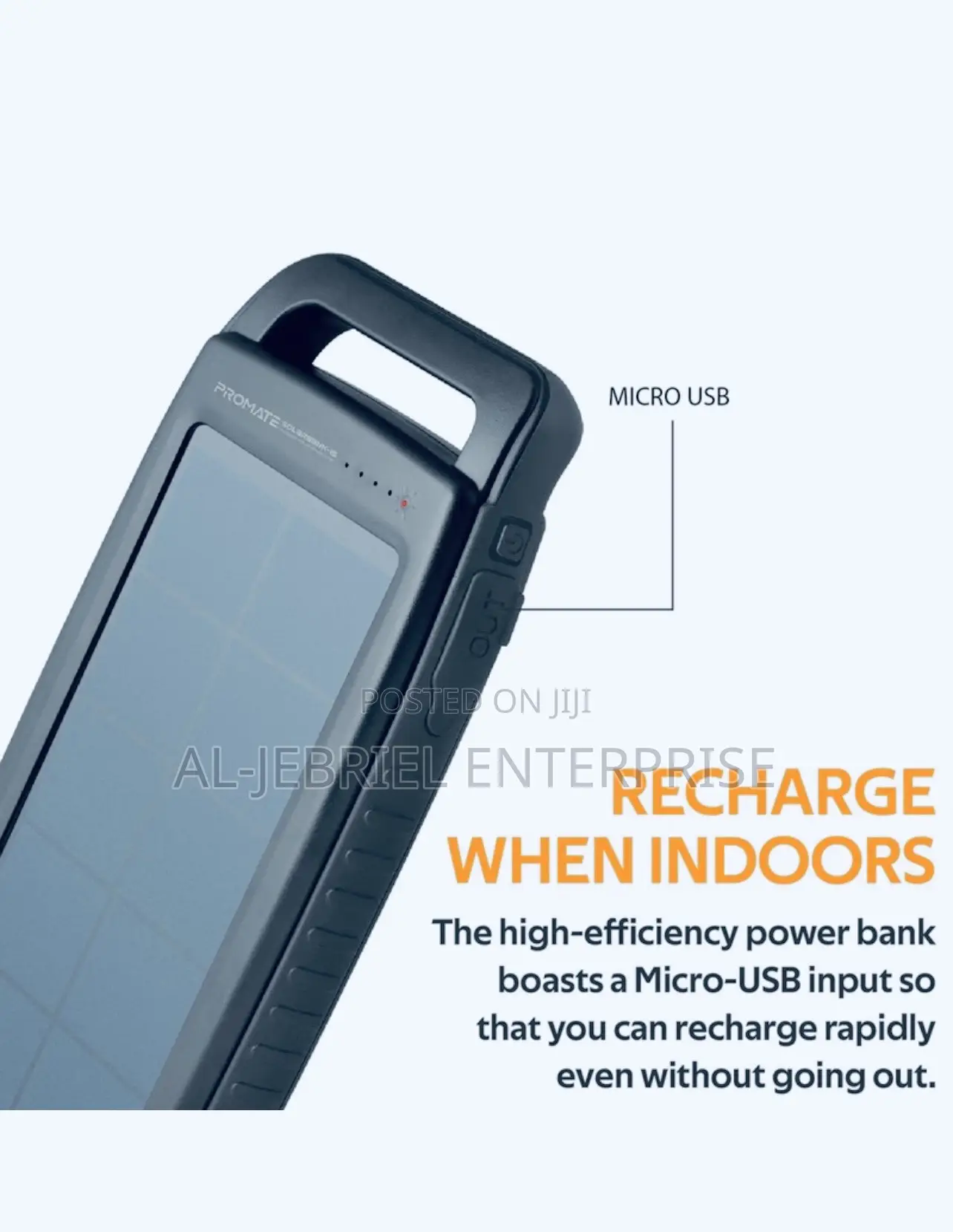 Promate Solarbank 20 Powerbank + 2.1A USB Port Led Light