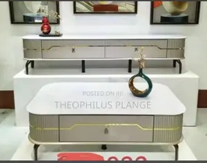 White and Gold Design Design Center Table and Tv Stand Set