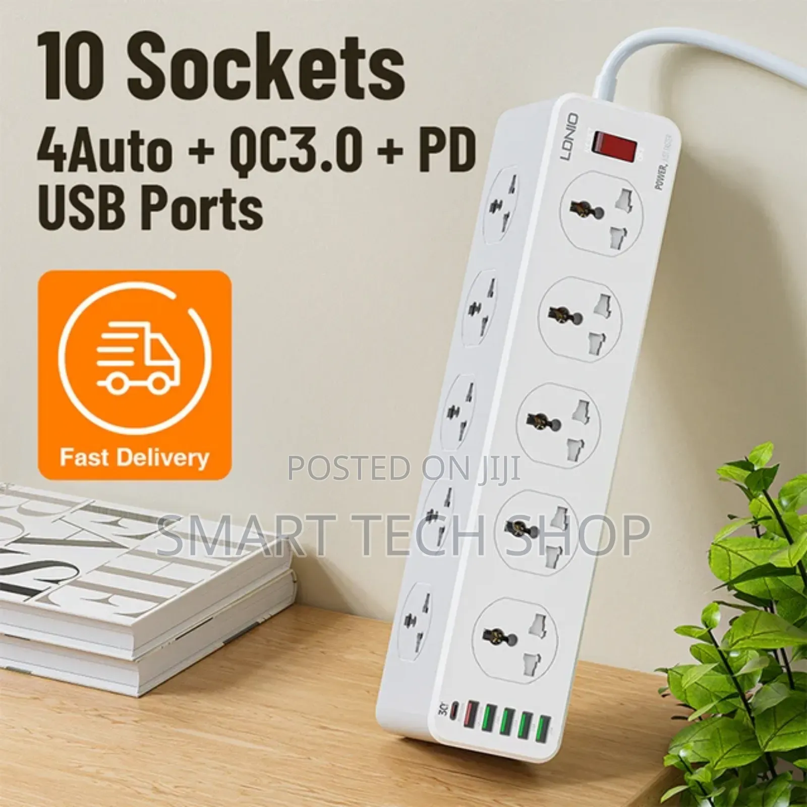 LDNIO Extension Power Socket Strip With 10 Sockets 6 Type-c