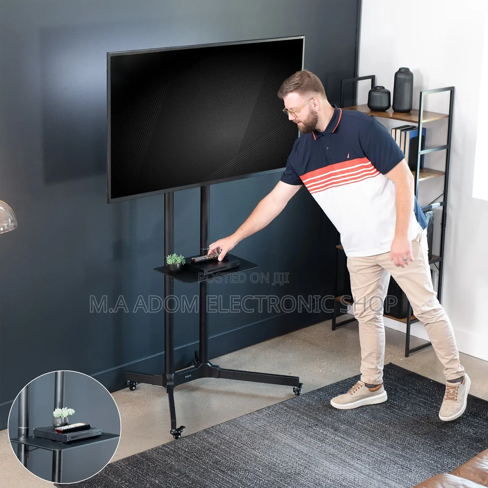 Black Durable Mobile Tv Cart for Tv Between 32”-70”