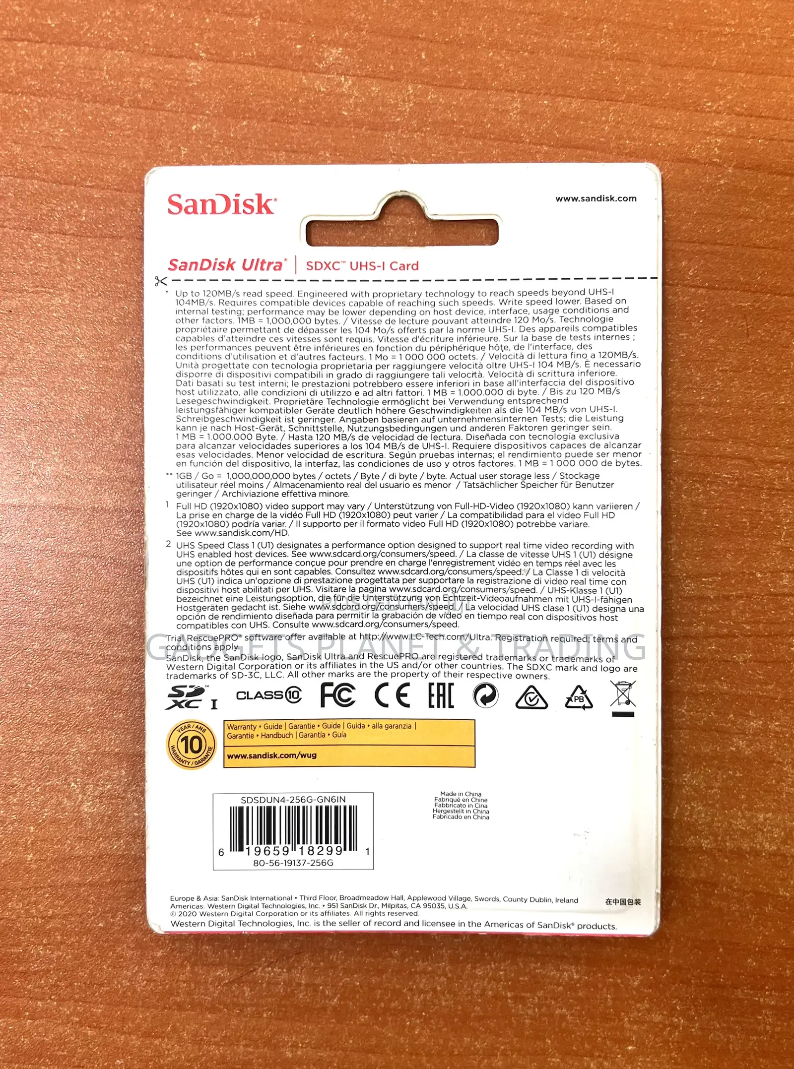 Sandisk 256gb Ultra 140mb/S Uhs-I SDXC Memory Card Class 10