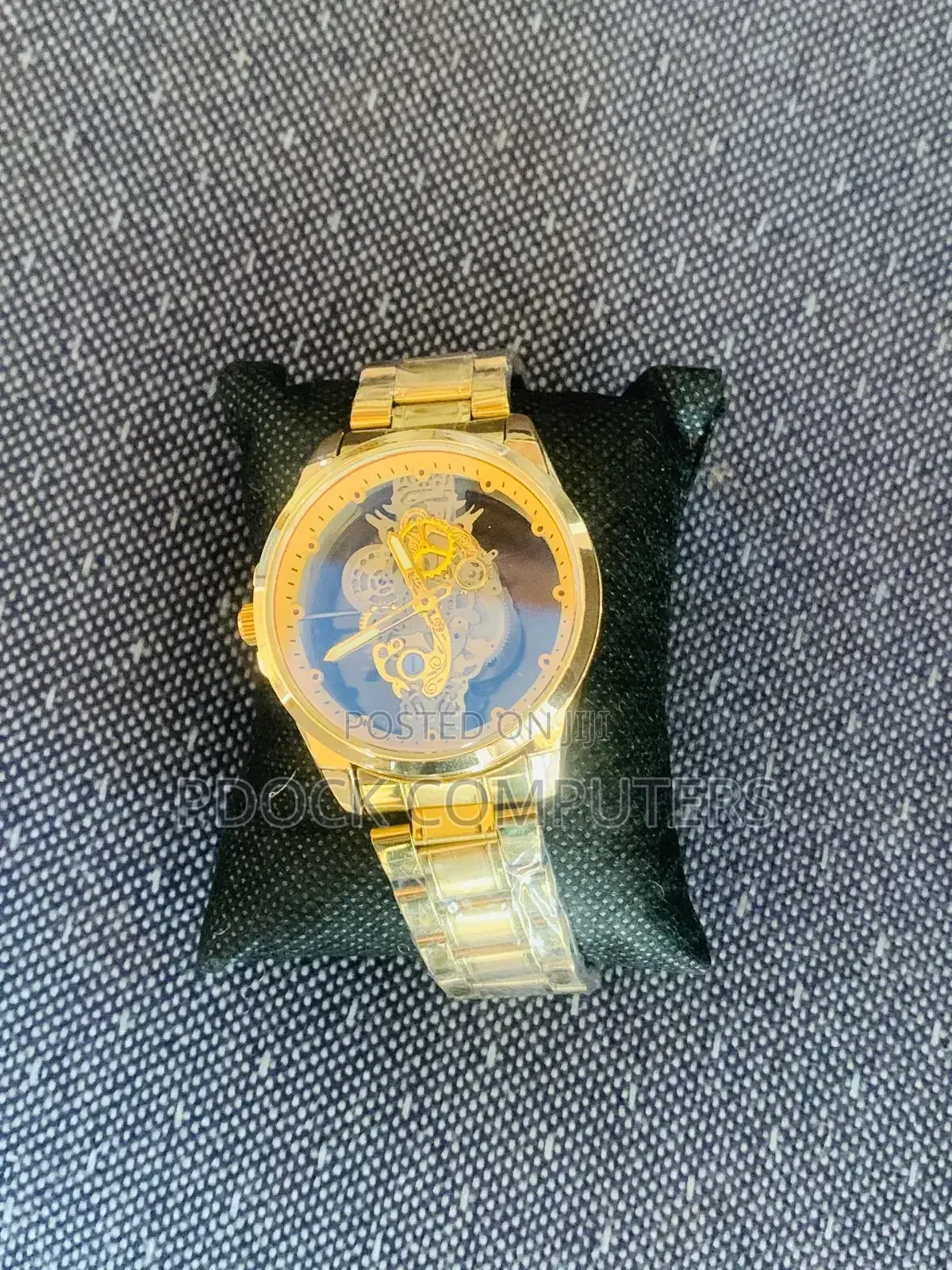 Luxury Men's Stainless Steel Skeleton Gold Tone Wrist Watch