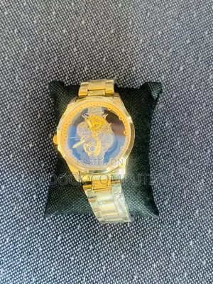 Luxury Men's Stainless Steel Skeleton Gold Tone Wrist Watch