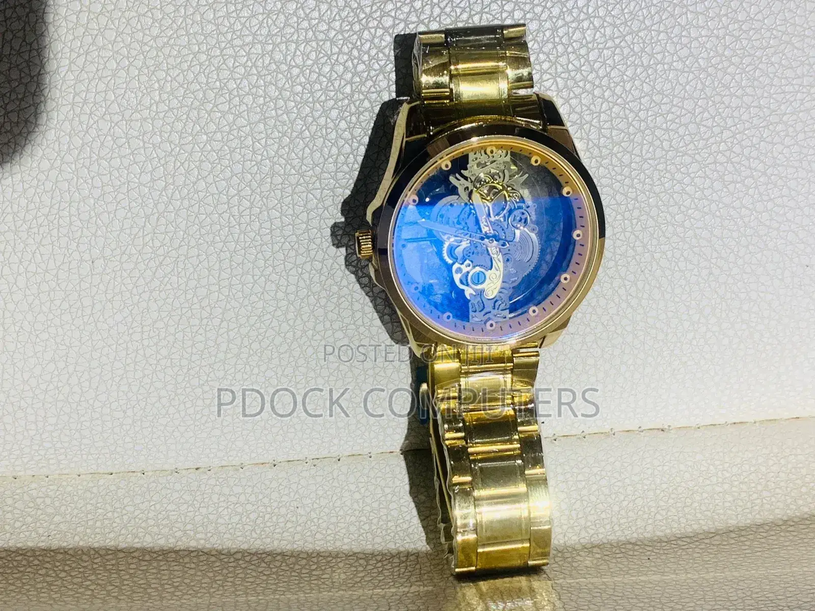 Luxury Men's Stainless Steel Skeleton Gold Tone Wrist Watch