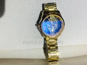 Luxury Men's Stainless Steel Skeleton Gold Tone Wrist Watch