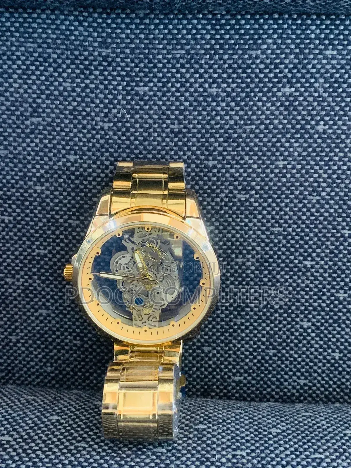 Luxury Men's Stainless Steel Skeleton Gold Tone Wrist Watch