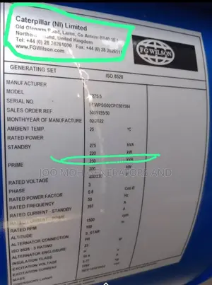 New 250/275kva Perkins Generator