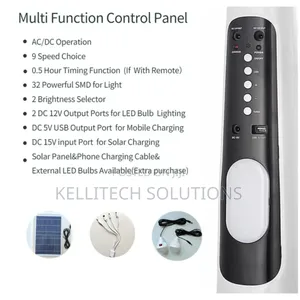 9-Speed Solar Rechargeable Fan With Bulbs and Remote
