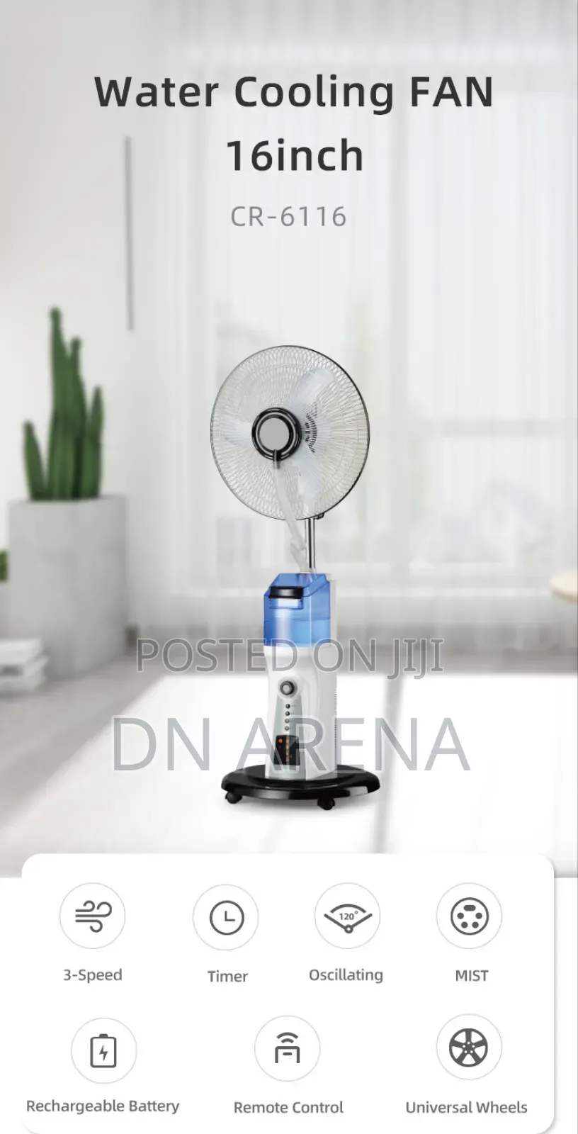 Clinette 16 Inches Rechargable Mist Fan
