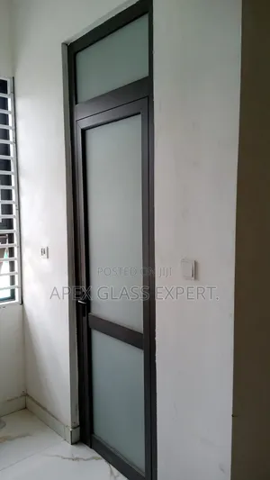 Grey Colour Hinge Door With Frosted Glass by Apexglassexpert