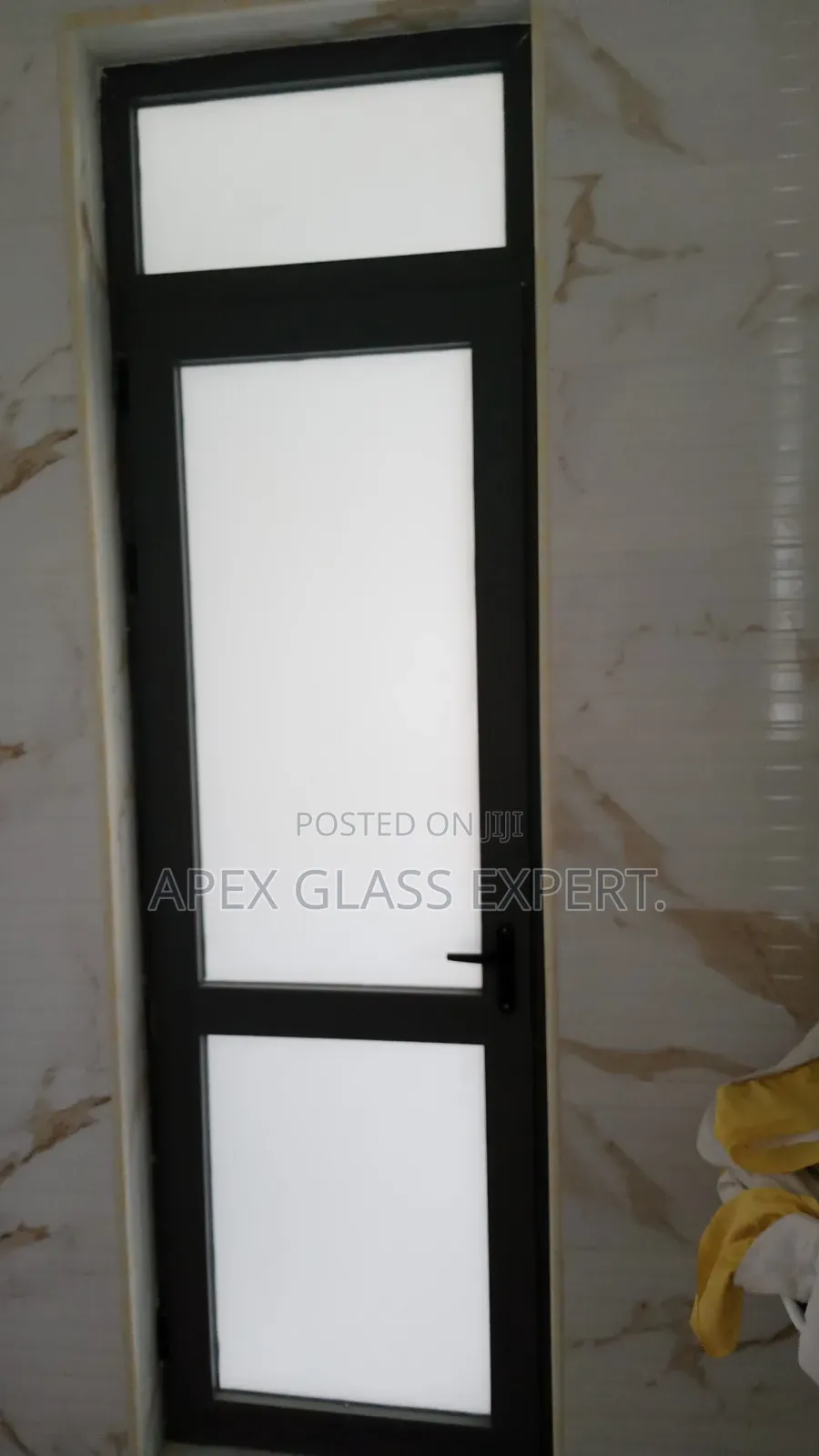 Grey Colour Hinge Door With Frosted Glass by Apexglassexpert