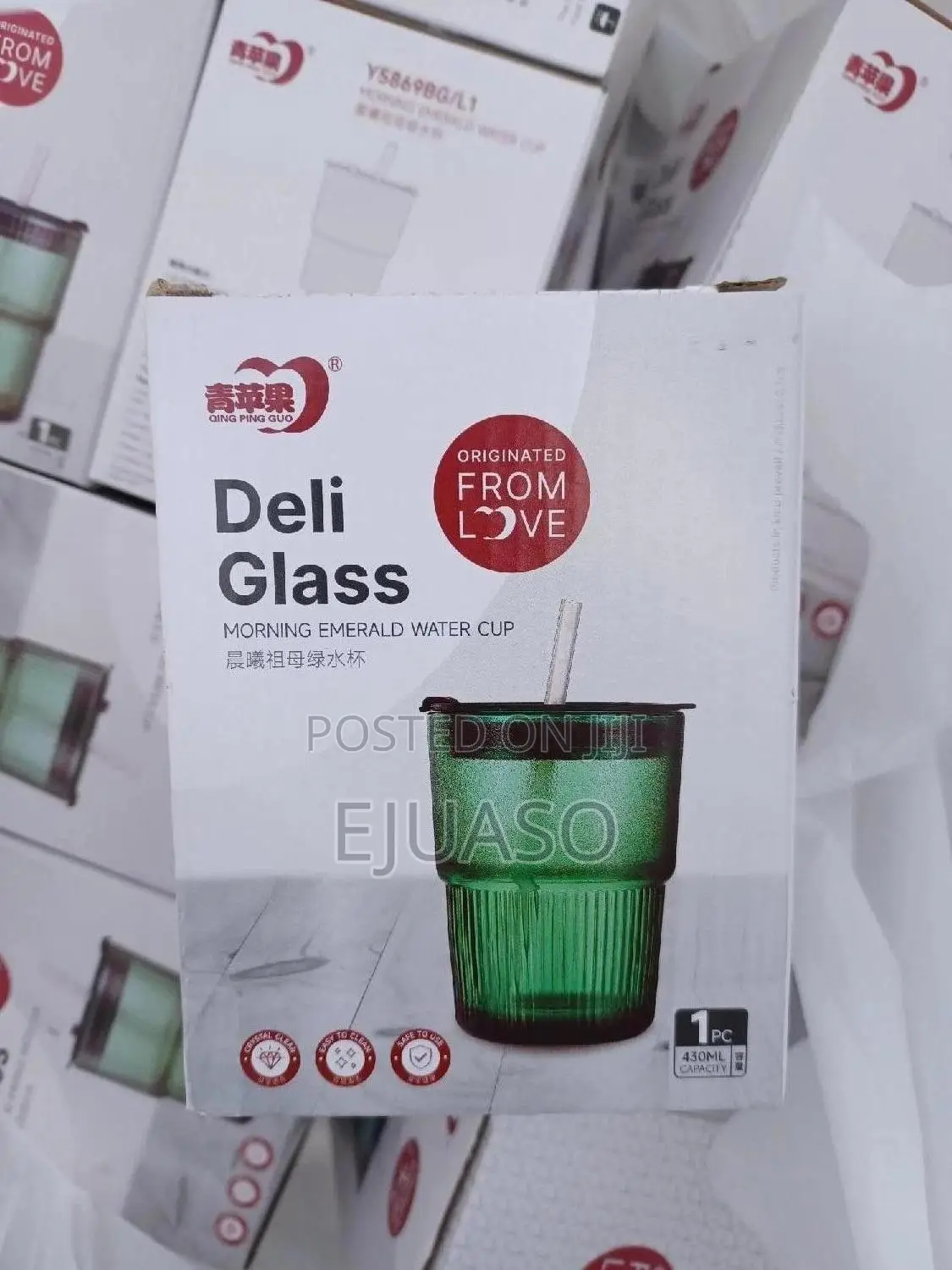 Glass Cup With Cover With Glass Straw