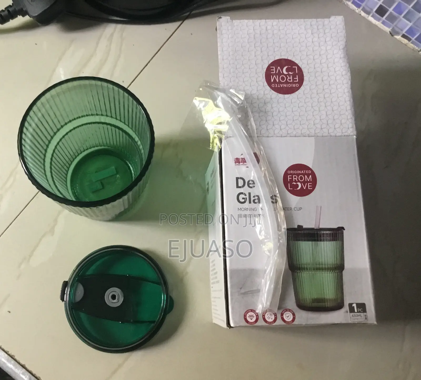 Glass Cup With Cover With Glass Straw